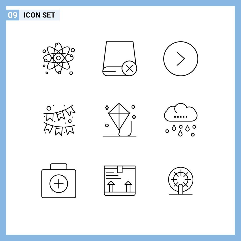 Set of 9 Modern UI Icons Symbols Signs for kite child hardware ornament celebration Editable Vector Design Elements