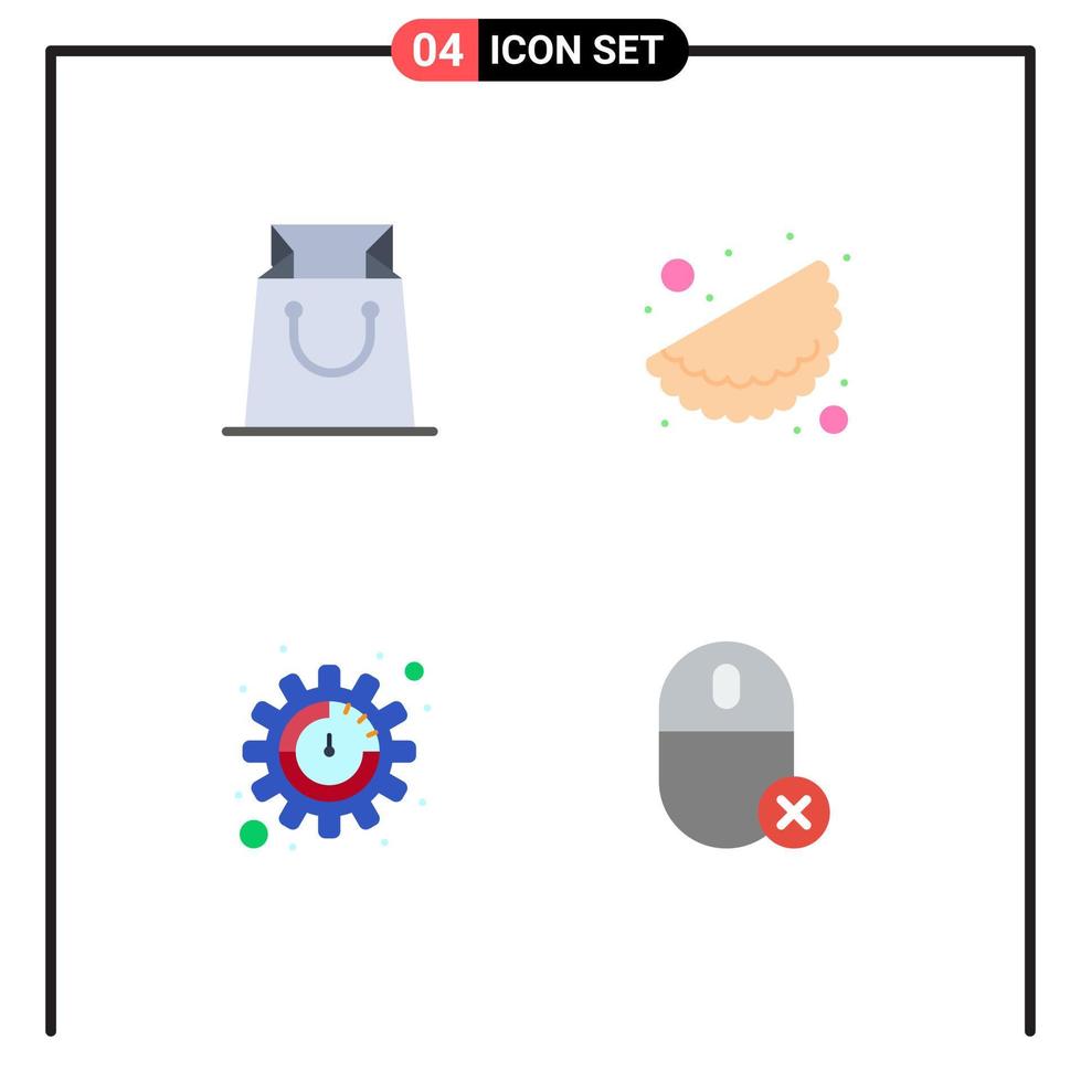 Modern Set of 4 Flat Icons Pictograph of bag computers food productivity gadget Editable Vector Design Elements