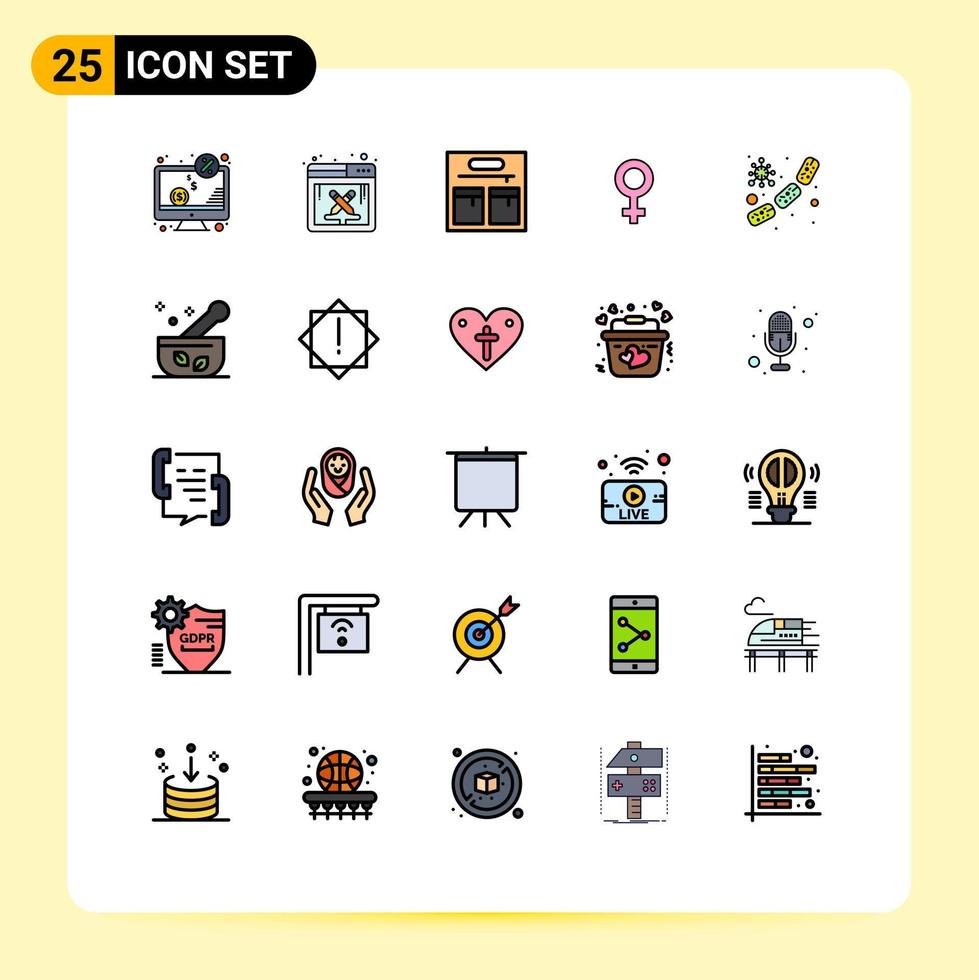 Universal Icon Symbols Group of 25 Modern Filled line Flat Colors of virus germs work bacterium symbol Editable Vector Design Elements