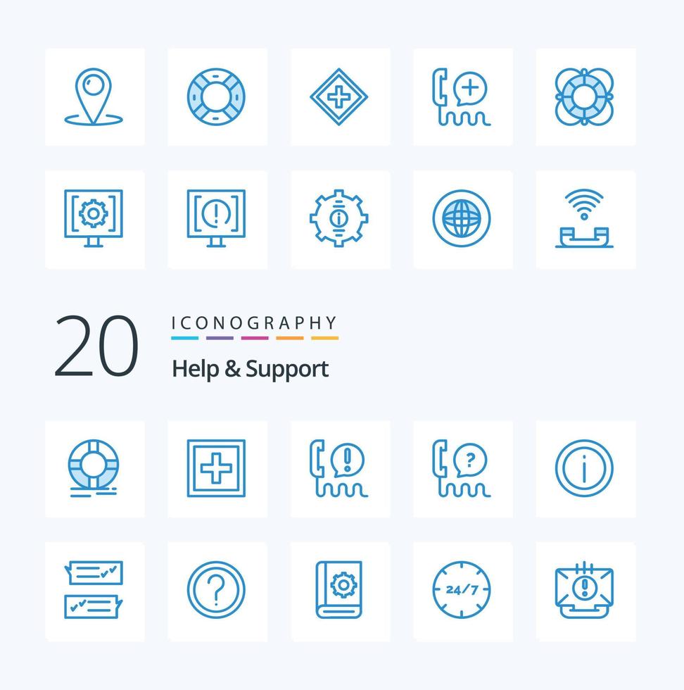 20 Help And Support Blue Color icon Pack like interface customer question help center vector