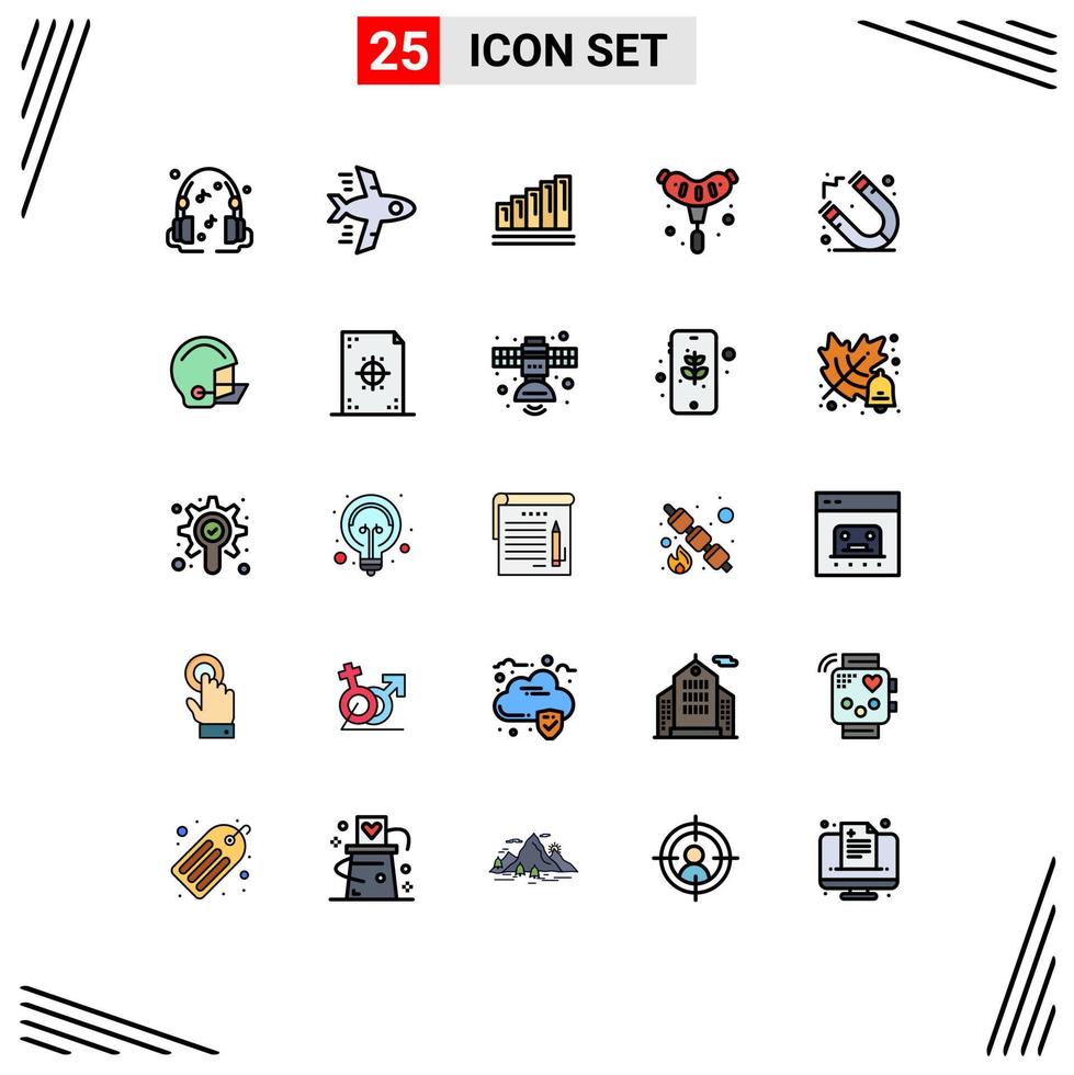 Pack of 25 Modern Filled line Flat Colors Signs and Symbols for Web Print Media such as american magnet graph education grill Editable Vector Design Elements
