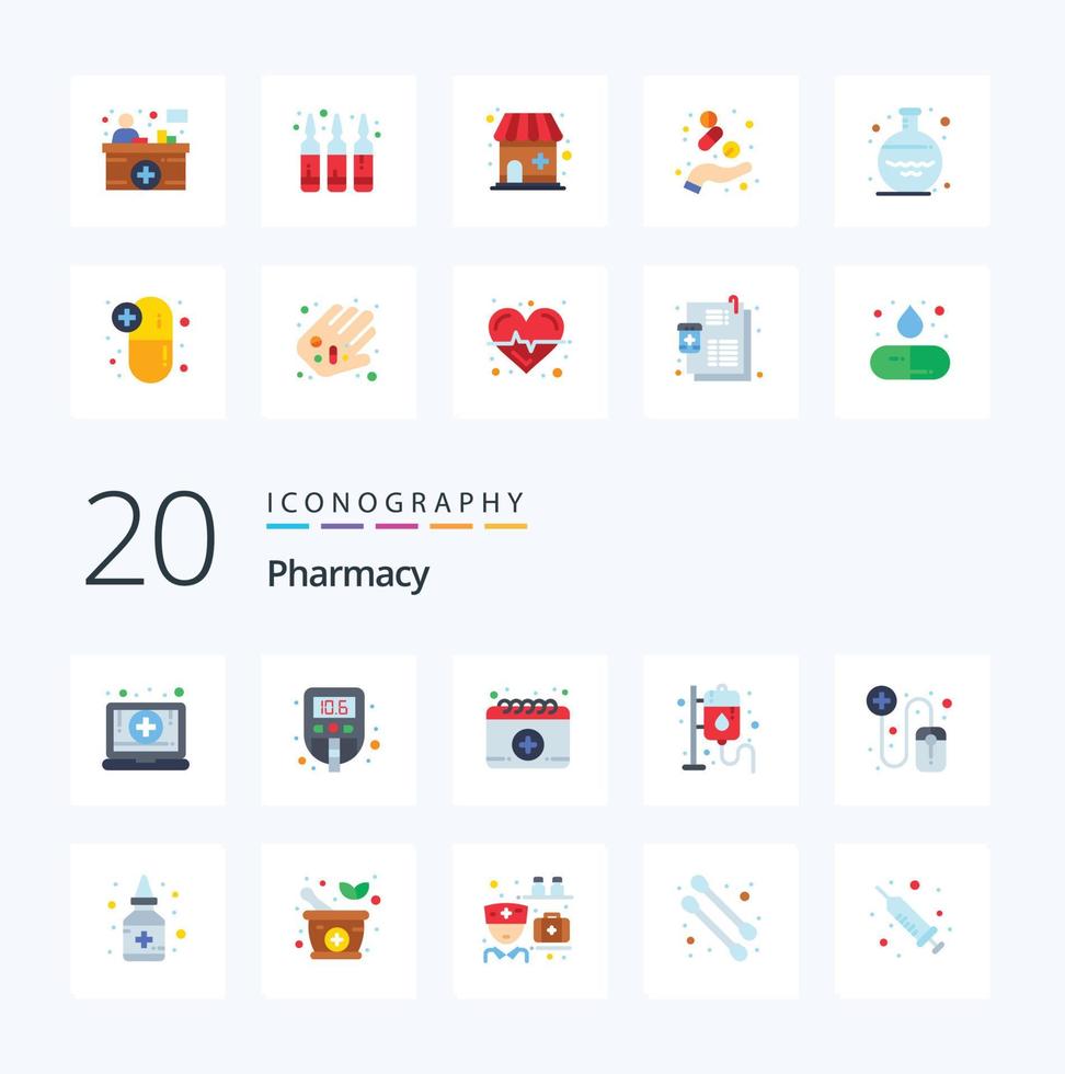 20 Pharmacy Flat Color icon Pack like pharmacist online appointment pharmacy health vector