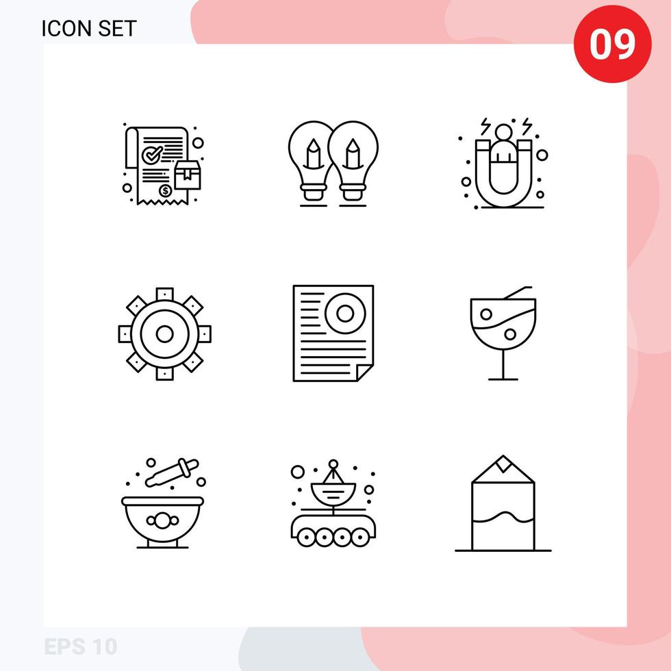 Modern Set of 9 Outlines and symbols such as document setting light building customer retention Editable Vector Design Elements