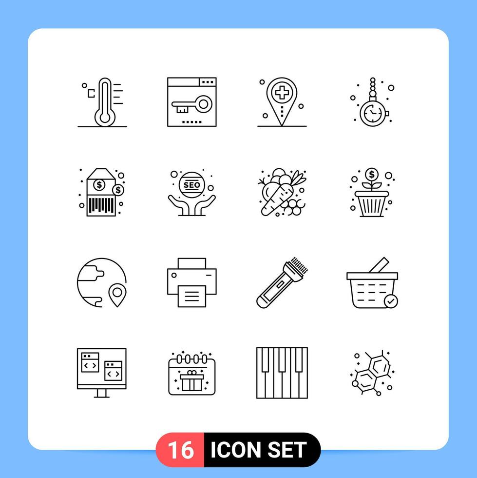 Universal Icon Symbols Group of 16 Modern Outlines of fashion accessorize optimization medical location Editable Vector Design Elements