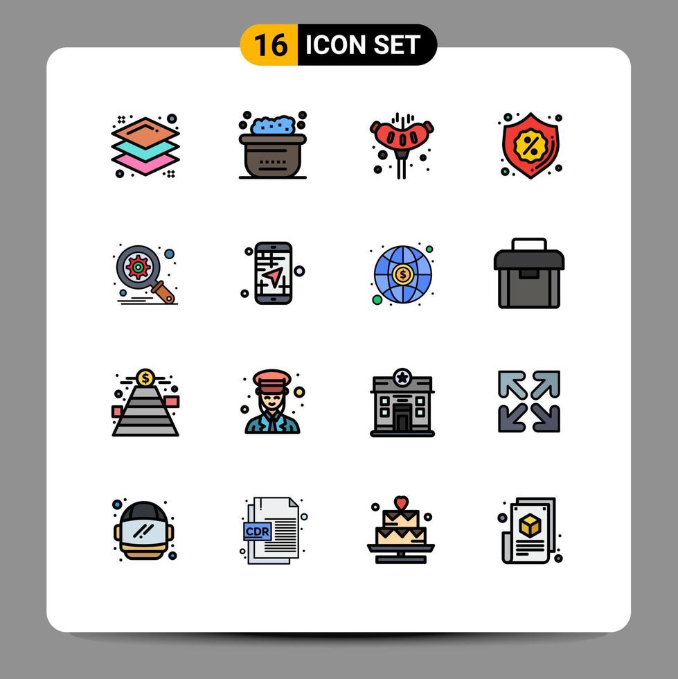Flat Color Filled Line Pack of 16 Universal Symbols of search database pork sale badge Editable Creative Vector Design Elements