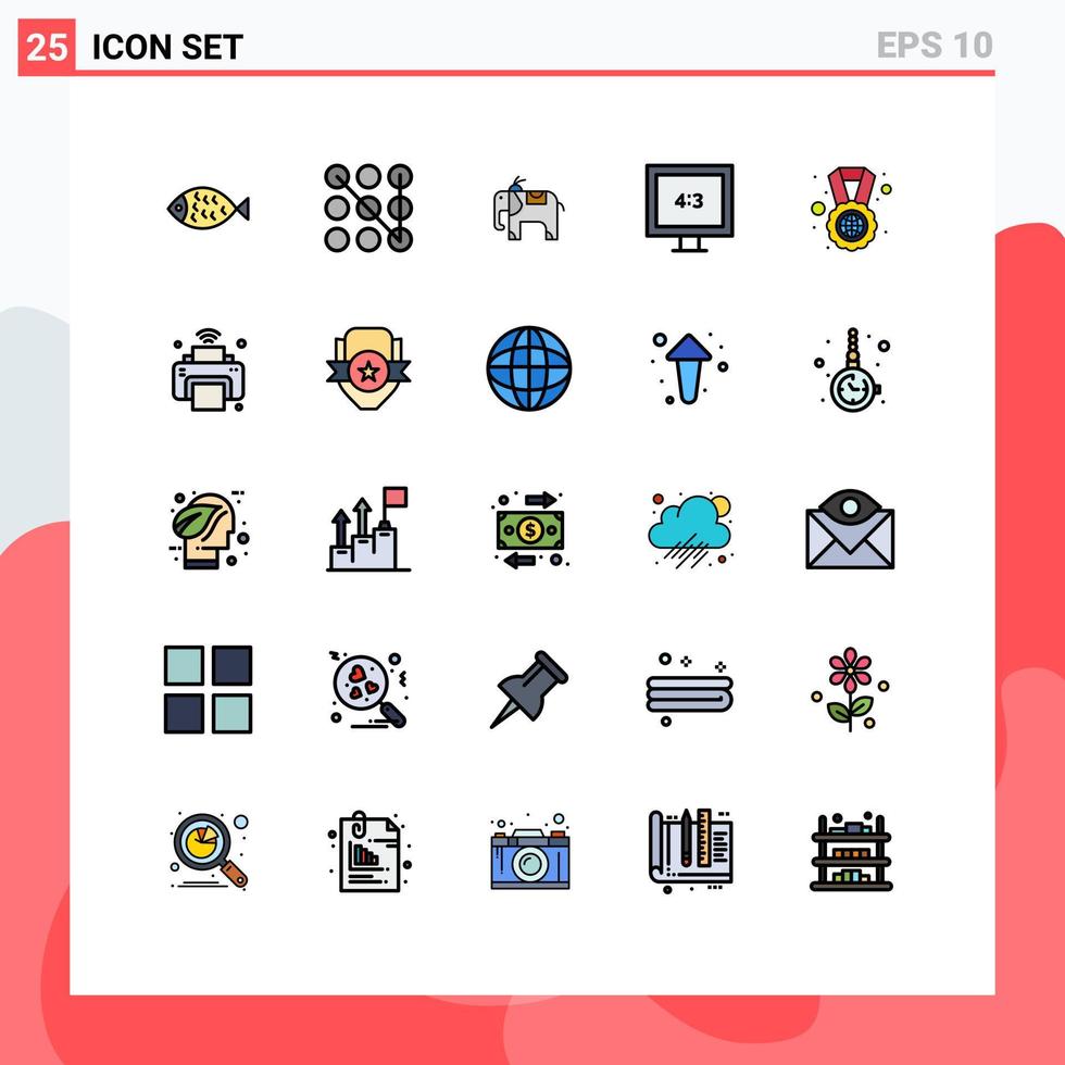 25 Thematic Vector Filled line Flat Colors and Editable Symbols of internet medal animal world globe Editable Vector Design Elements