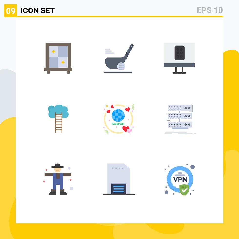 9 Universal Flat Color Signs Symbols of honeymoon ladder remote heaven career Editable Vector Design Elements