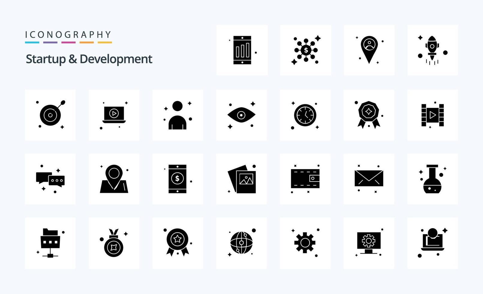 25 Startup And Develepment Solid Glyph icon pack vector