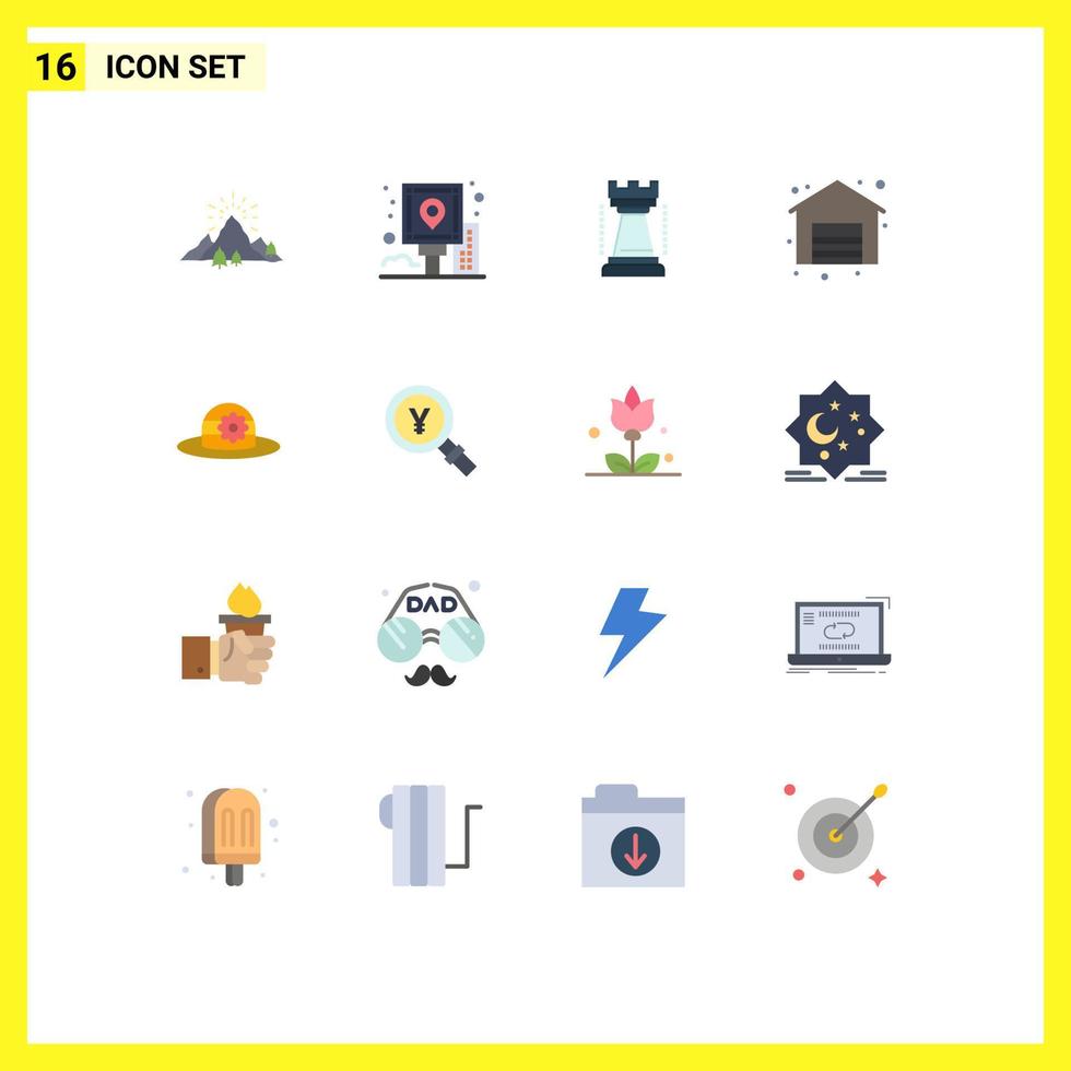 Set of 16 Modern UI Icons Symbols Signs for beach shopping post shop king Editable Pack of Creative Vector Design Elements