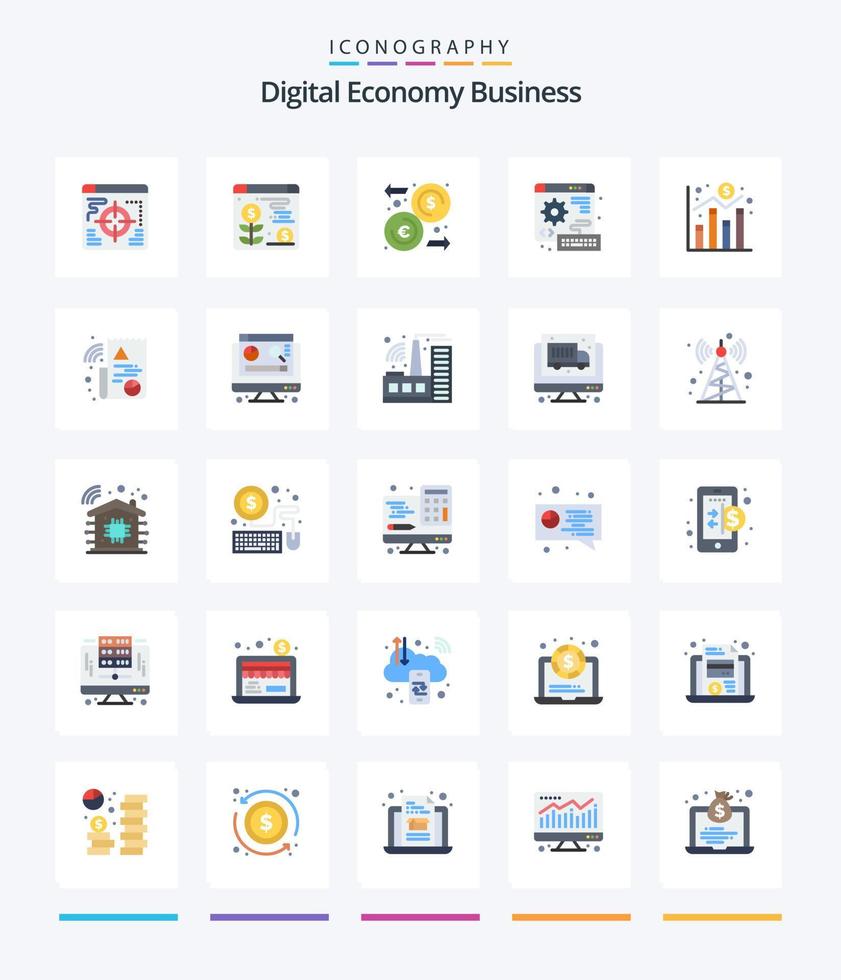 Creative Digital Economy Business 25 Flat icon pack  Such As economy. chart. money. digital. keyboard vector