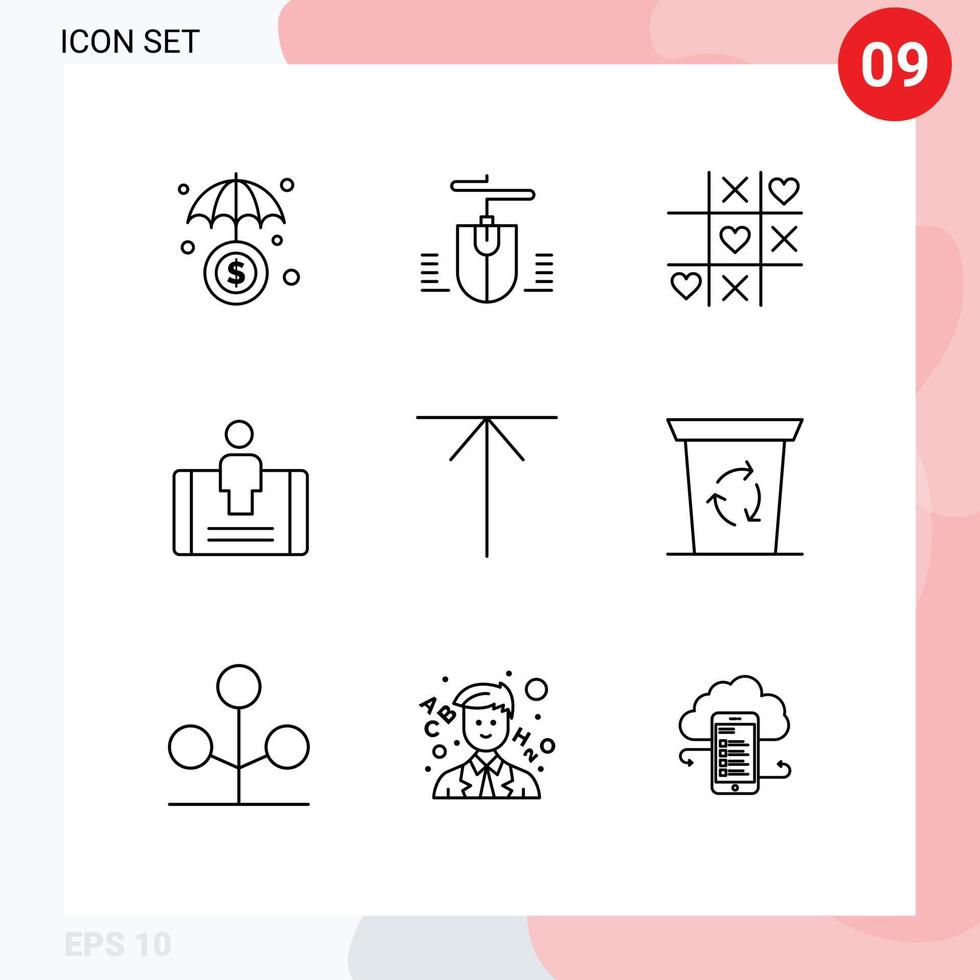 Group of 9 Outlines Signs and Symbols for recycle been home love arrow mobile Editable Vector Design Elements