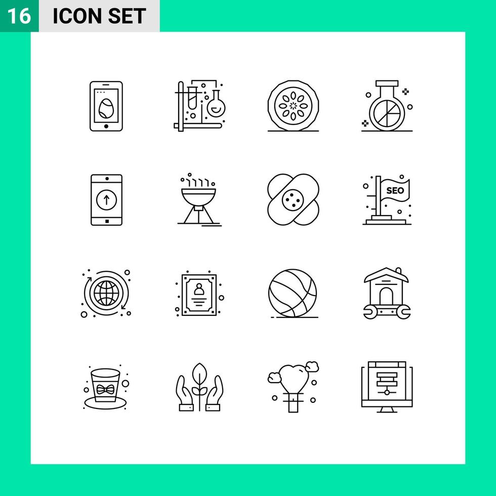 Mobile Interface Outline Set of 16 Pictograms of optimization market mix engine kitchen Editable Vector Design Elements