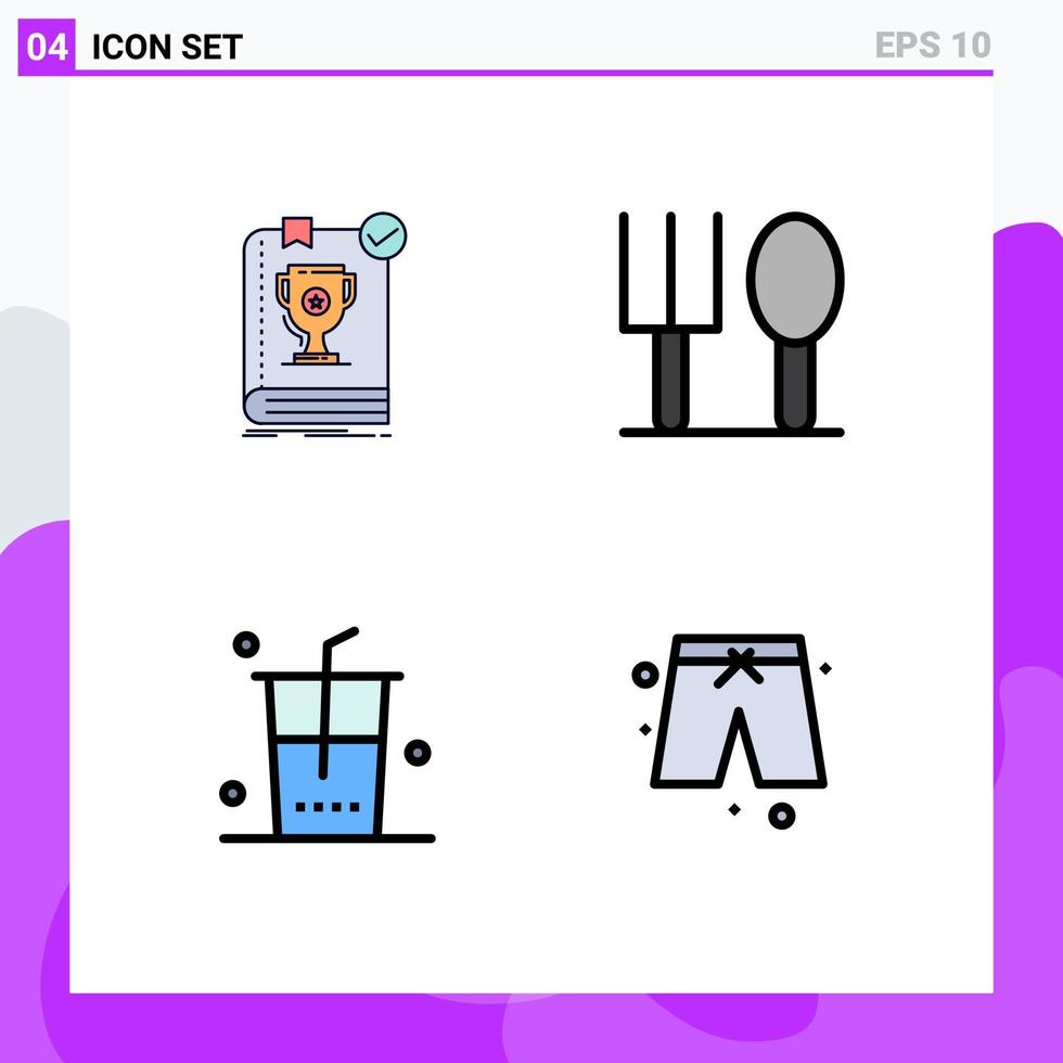 Group of 4 Filledline Flat Colors Signs and Symbols for book food rule fork shopping Editable Vector Design Elements