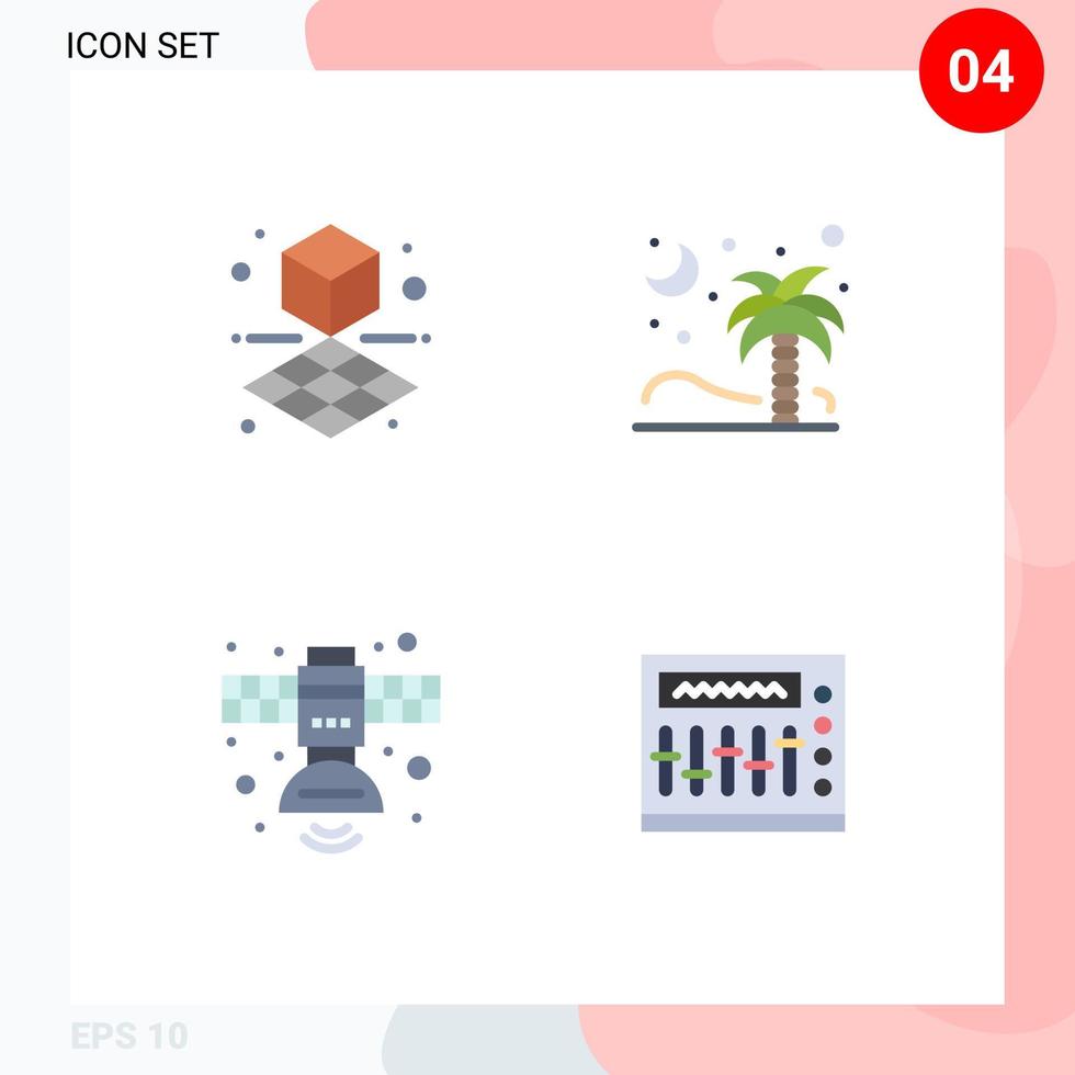 4 Flat Icon concept for Websites Mobile and Apps cube radio palm islamic space Editable Vector Design Elements