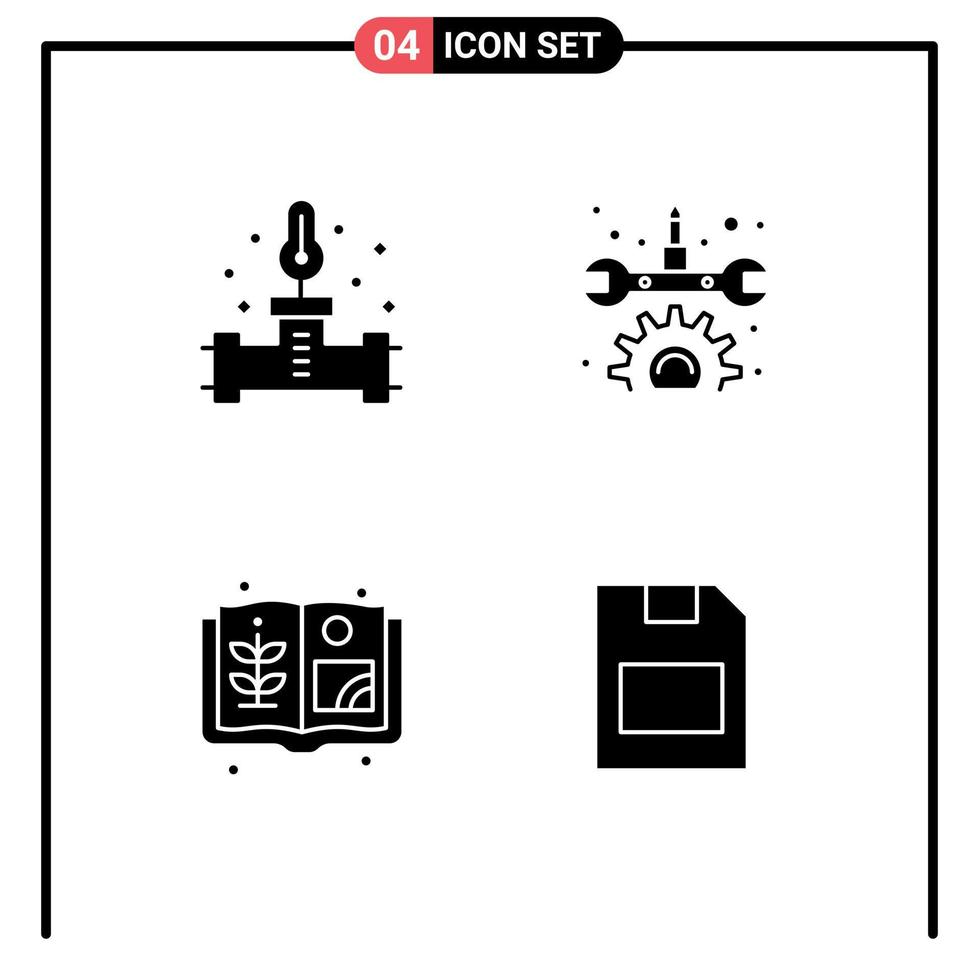 4 Thematic Vector Solid Glyphs and Editable Symbols of pipe farm temperature repair memory card Editable Vector Design Elements