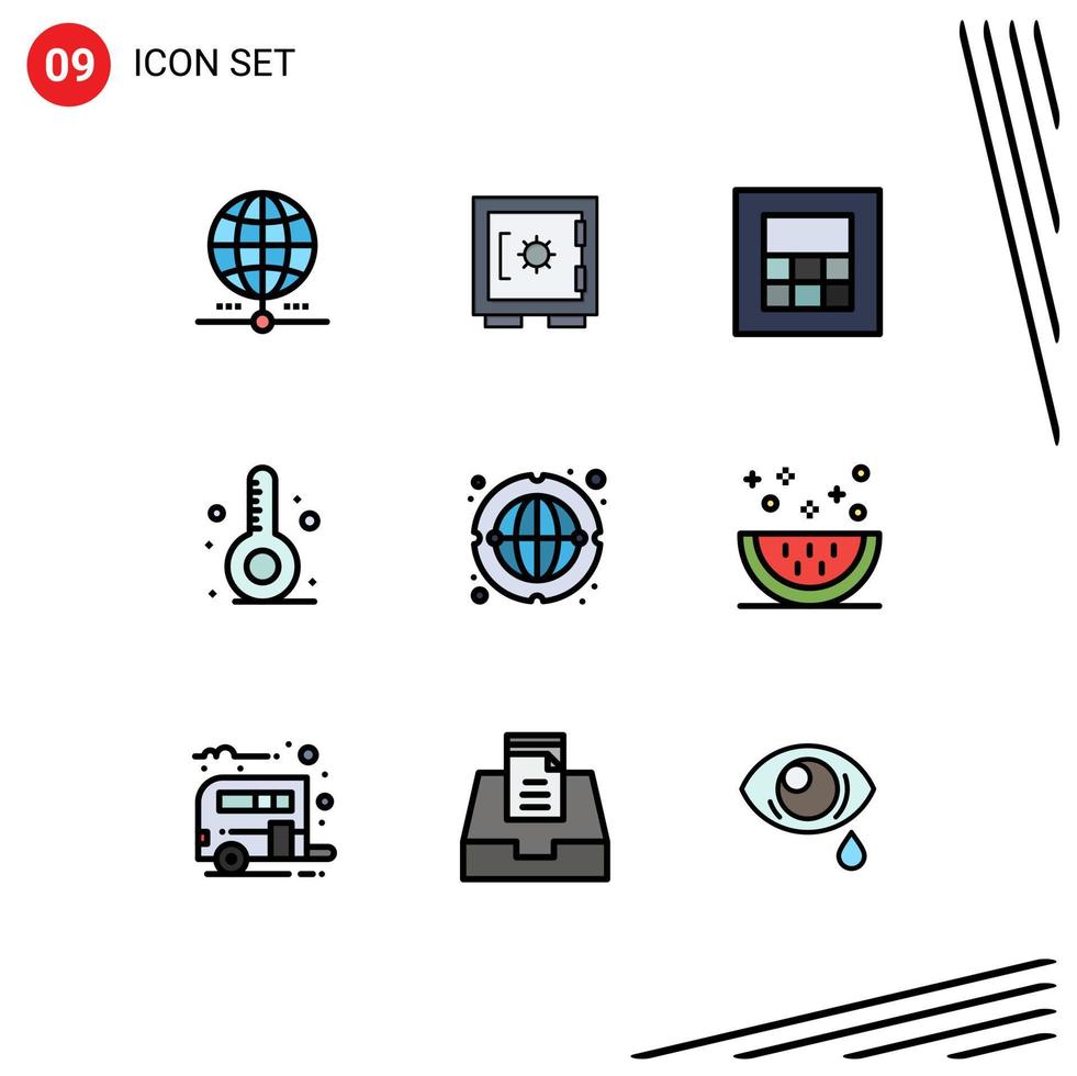 Pictogram Set of 9 Simple Filledline Flat Colors of network communication secure vacation summer Editable Vector Design Elements