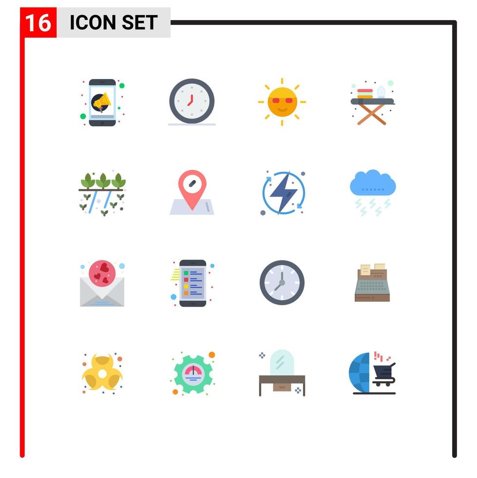 16 Universal Flat Color Signs Symbols of agriculture ironing stand timer ironing board nature Editable Pack of Creative Vector Design Elements