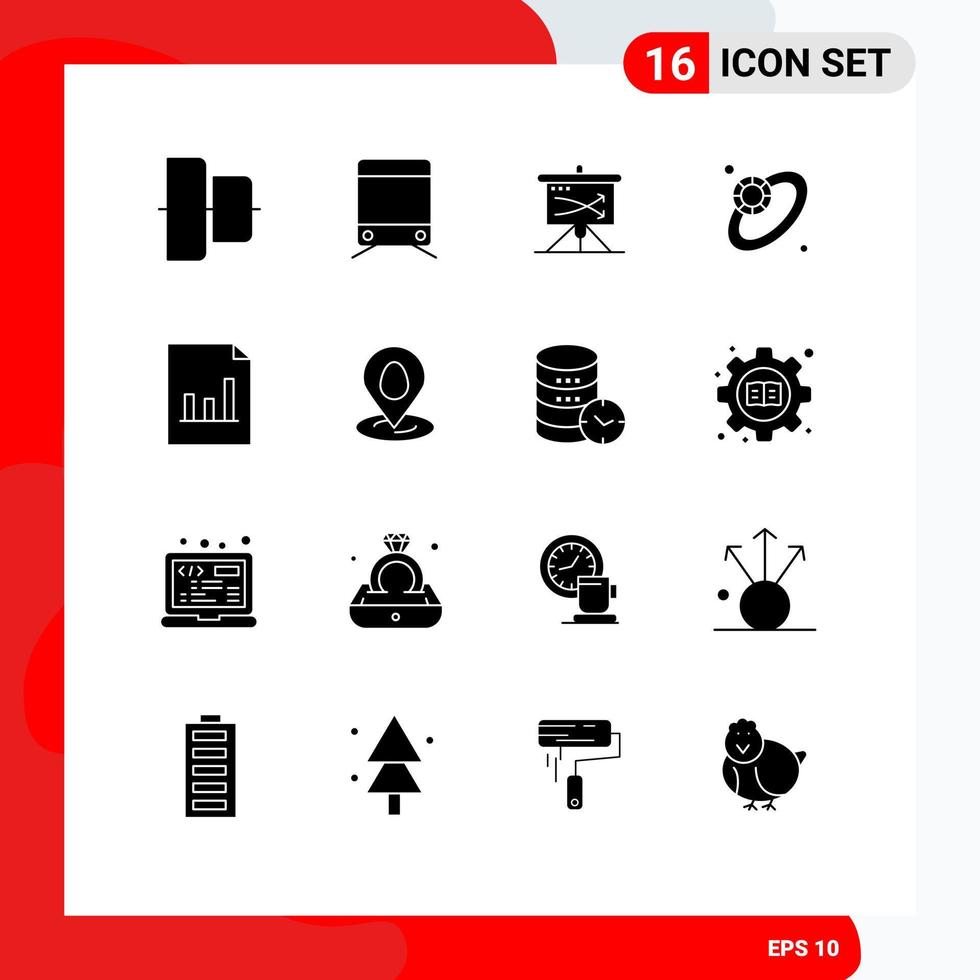 Modern Set of 16 Solid Glyphs and symbols such as location document plan analytics jewelry Editable Vector Design Elements