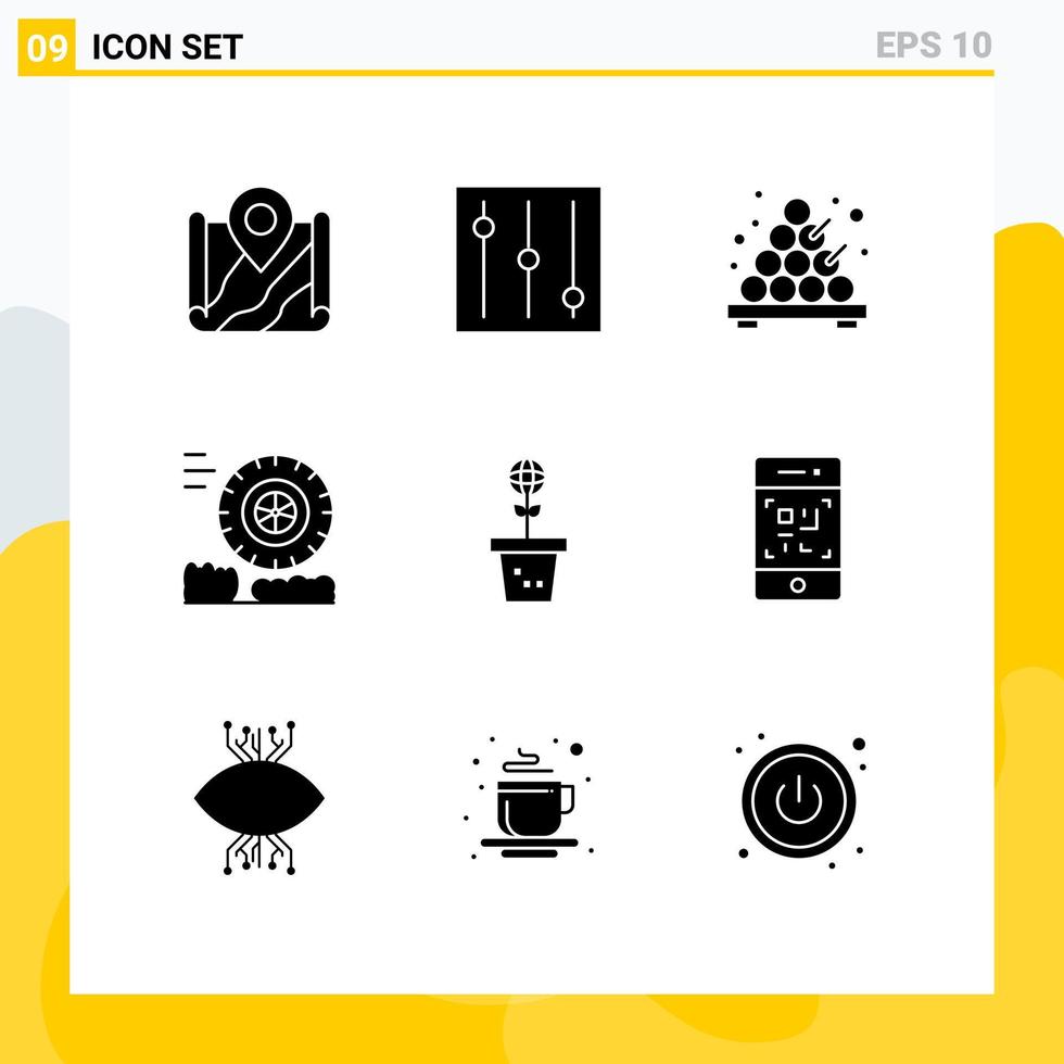 Set of 9 Modern UI Icons Symbols Signs for barcode nature takoyaki mold eco Editable Vector Design Elements