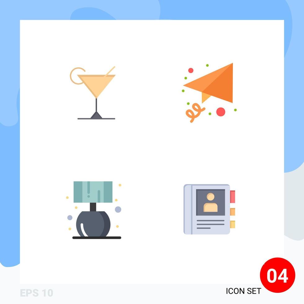 4 Creative Icons Modern Signs and Symbols of cocktail phone email home diary Editable Vector Design Elements