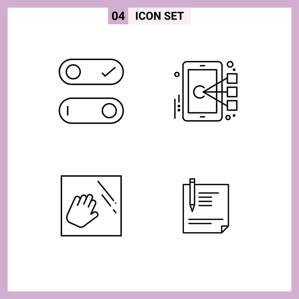 Pack of 4 Modern Filledline Flat Colors Signs and Symbols for Web Print Media such as control hand cell target contract Editable Vector Design Elements