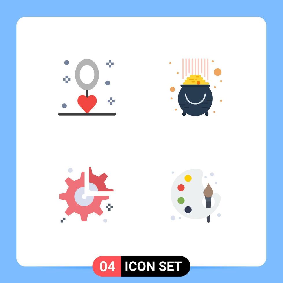 Modern Set of 4 Flat Icons and symbols such as celebration pot necklace gold cog Editable Vector Design Elements