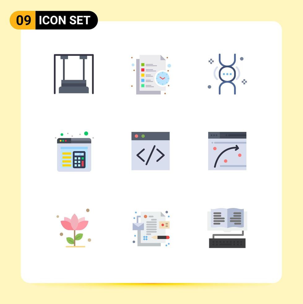 Pictogram Set of 9 Simple Flat Colors of web layout task browser inheritance Editable Vector Design Elements