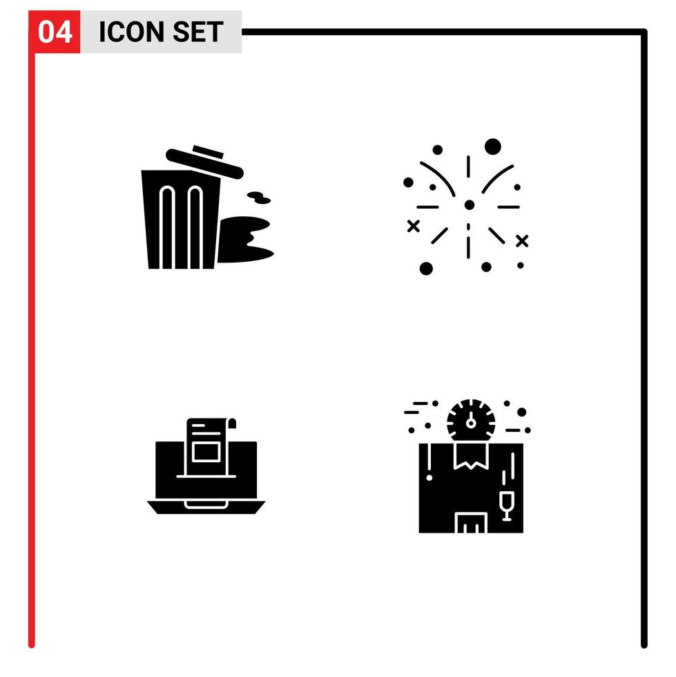 Group of 4 Modern Solid Glyphs Set for environment e trash fire envelope Editable Vector Design Elements