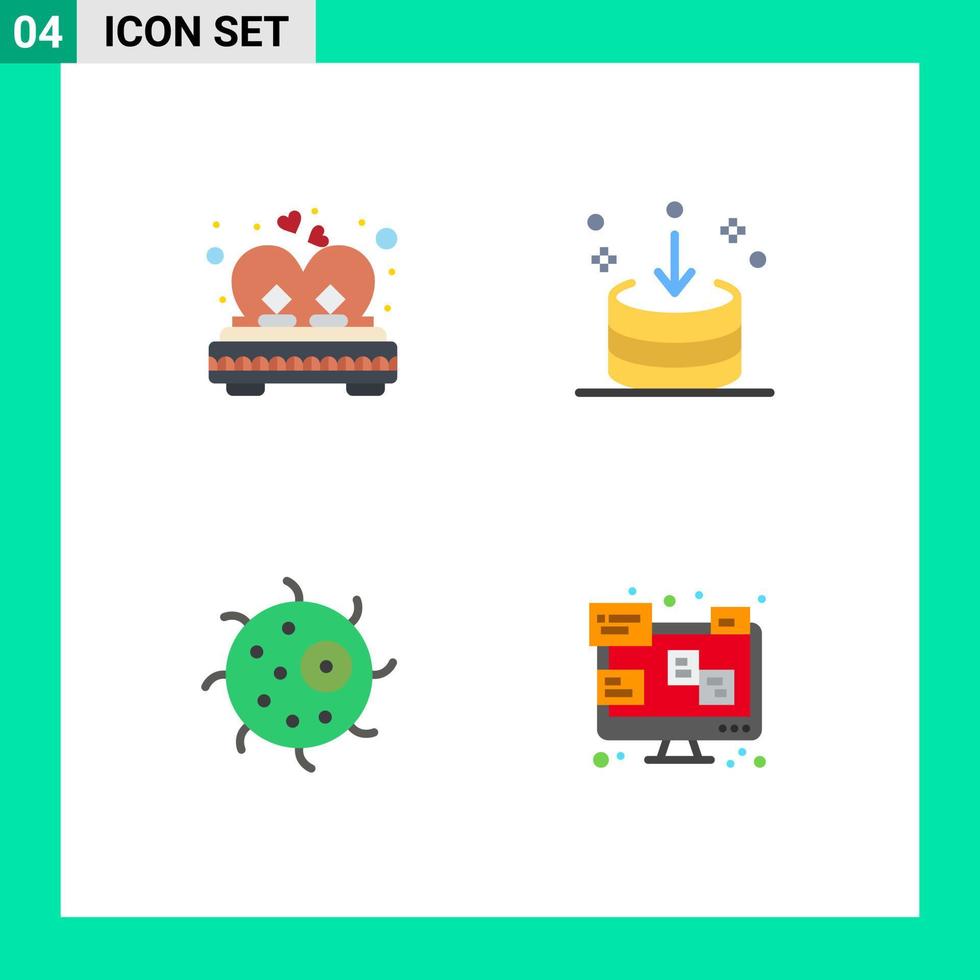 Set of 4 Modern UI Icons Symbols Signs for bed interface married down biology Editable Vector Design Elements