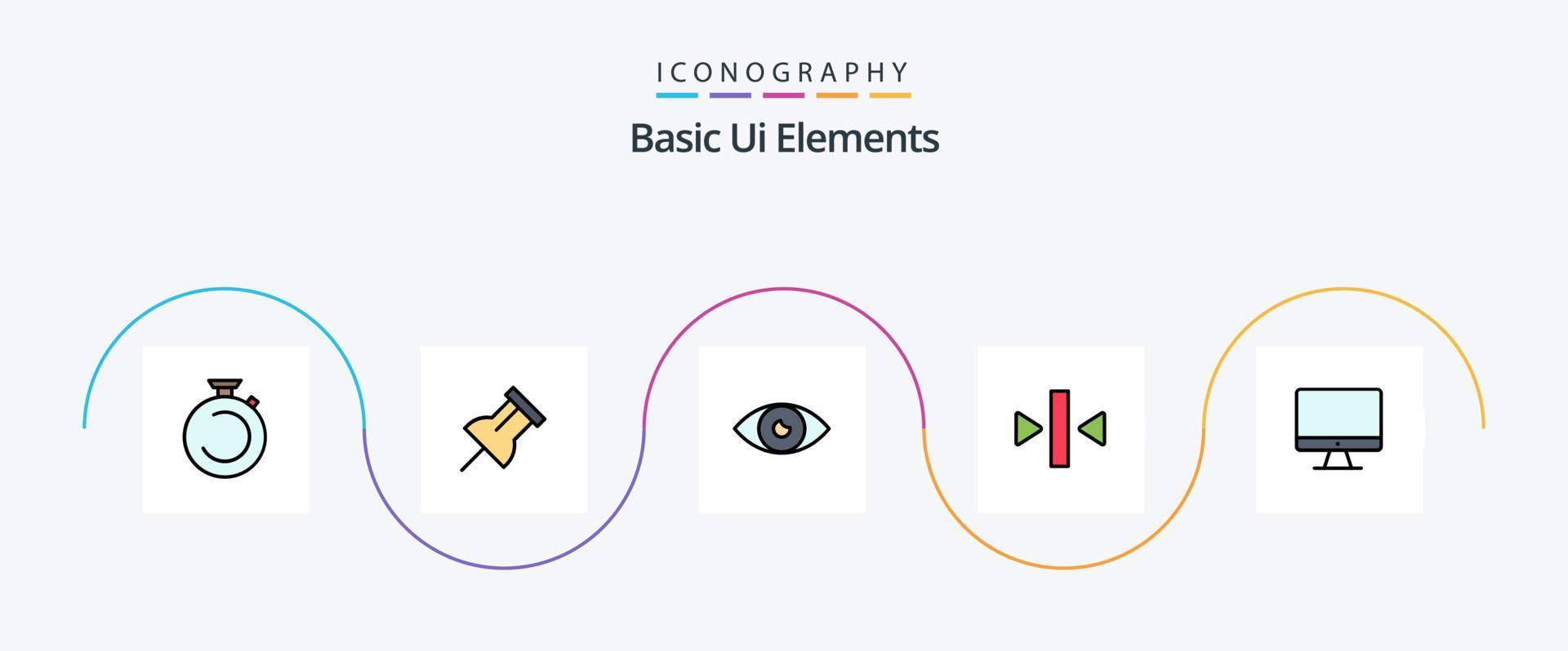 Basic Ui Elements Line Filled Flat 5 Icon Pack Including computer. back. app. pause. mobile vector