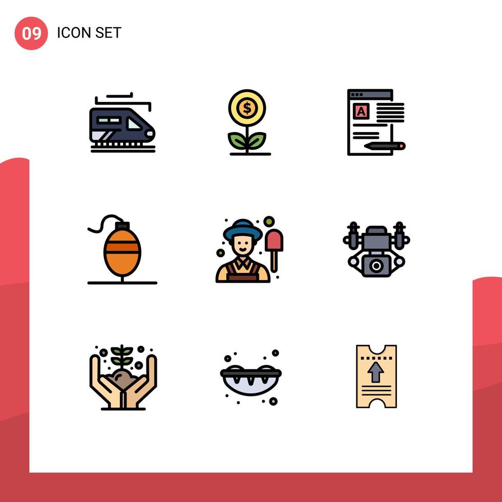 Set of 9 Modern UI Icons Symbols Signs for male fishing document fish report Editable Vector Design Elements