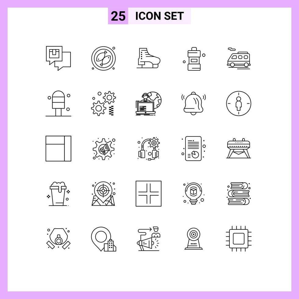 Group of 25 Modern Lines Set for bus cleaning boot cleaner skating Editable Vector Design Elements