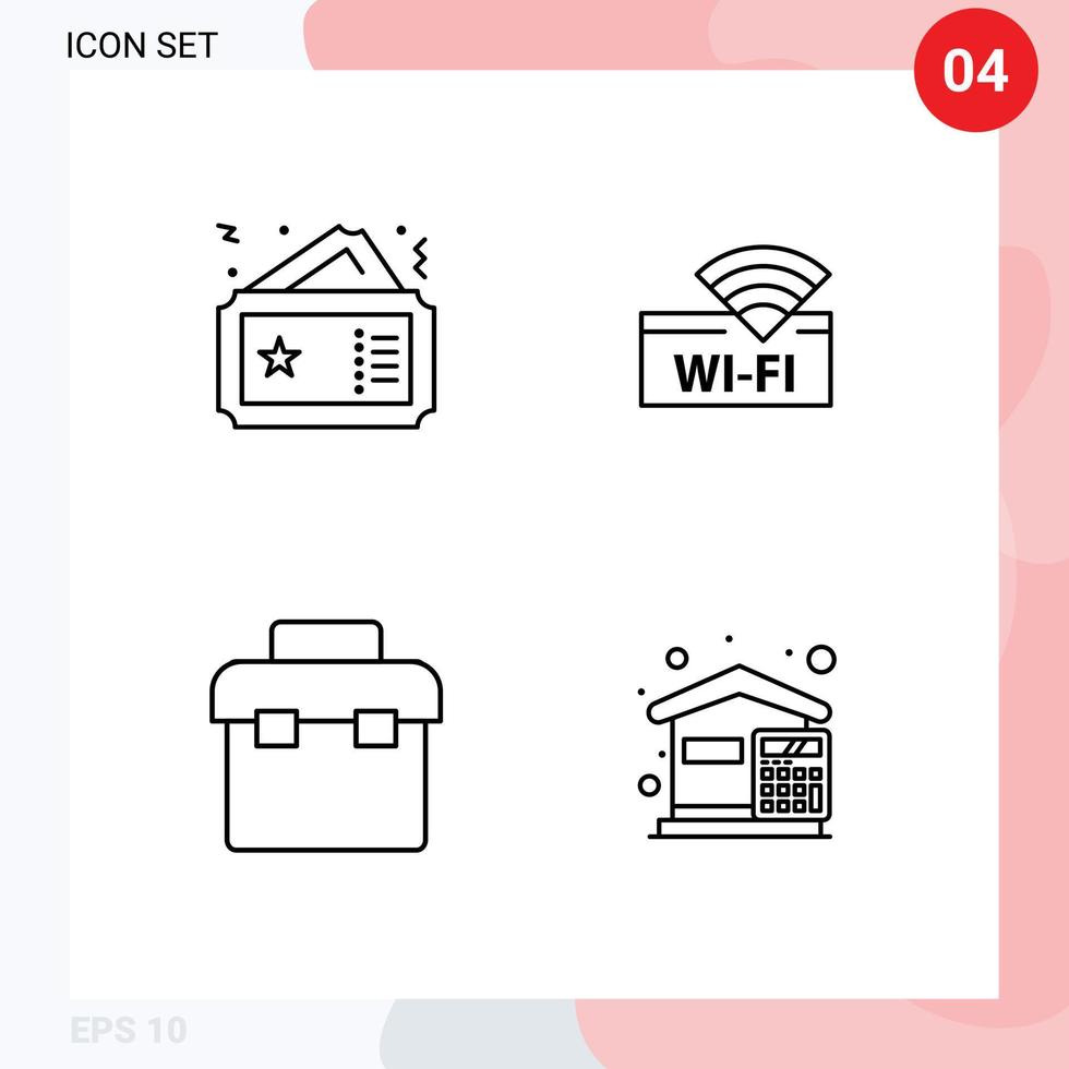 línea paquete de 4 4 universal símbolos de boleto caja cine Wifi caja de almuerzo editable vector diseño elementos