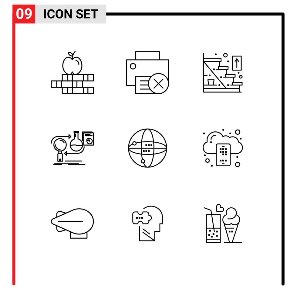 Modern Set of 9 Outlines and symbols such as world development direction develop analysis Editable Vector Design Elements
