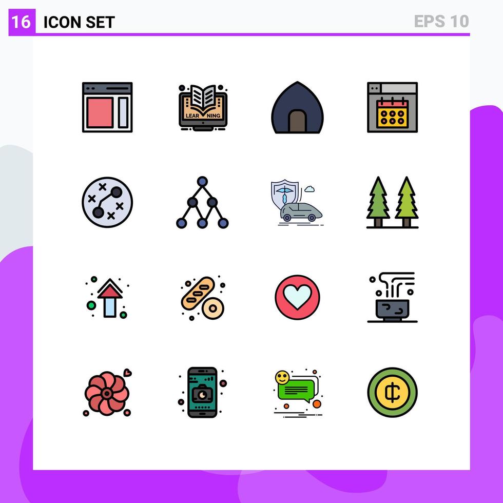 Modern Set of 16 Flat Color Filled Lines and symbols such as date design online web historical building Editable Creative Vector Design Elements