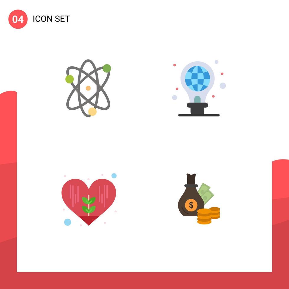 User Interface Pack of 4 Basic Flat Icons of achievement heart wreath light money Editable Vector Design Elements