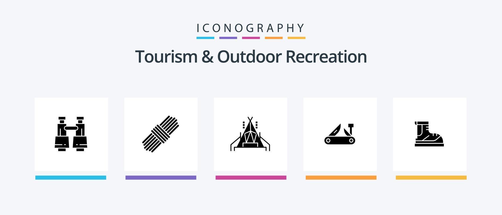 Tourism And Outdoor Recreation Glyph 5 Icon Pack Including hiking. boots. tent. swiss. multitool. Creative Icons Design vector