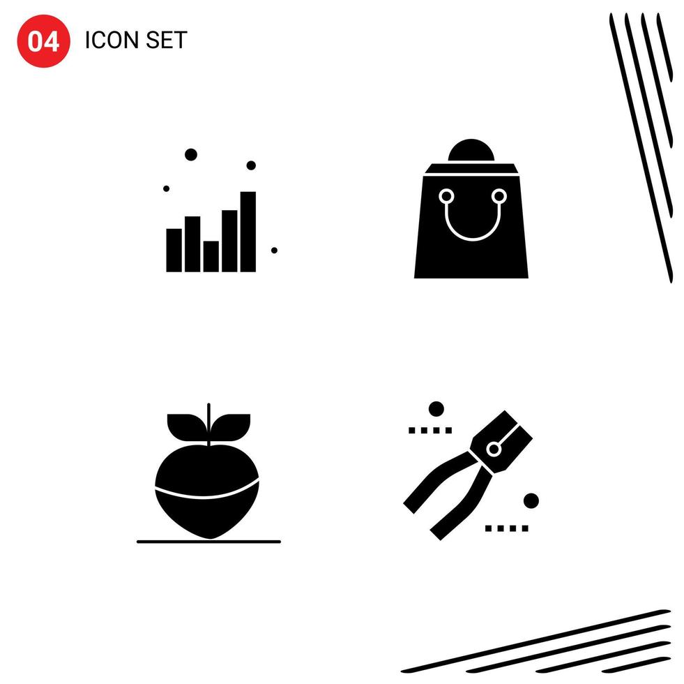 Editable Vector Line Pack of 4 Simple Solid Glyphs of analytics vegetable web shopping pincers Editable Vector Design Elements