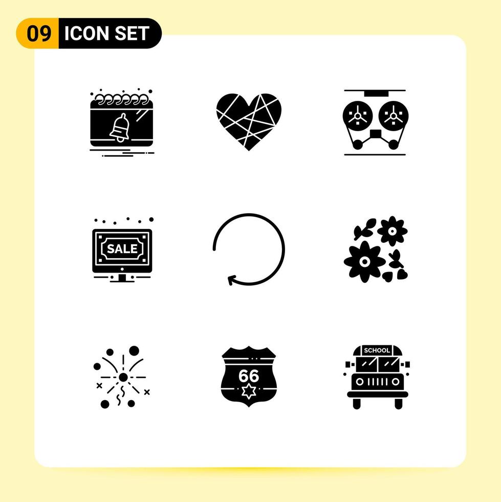 9 Thematic Vector Solid Glyphs and Editable Symbols of online bids gift auction recorder Editable Vector Design Elements