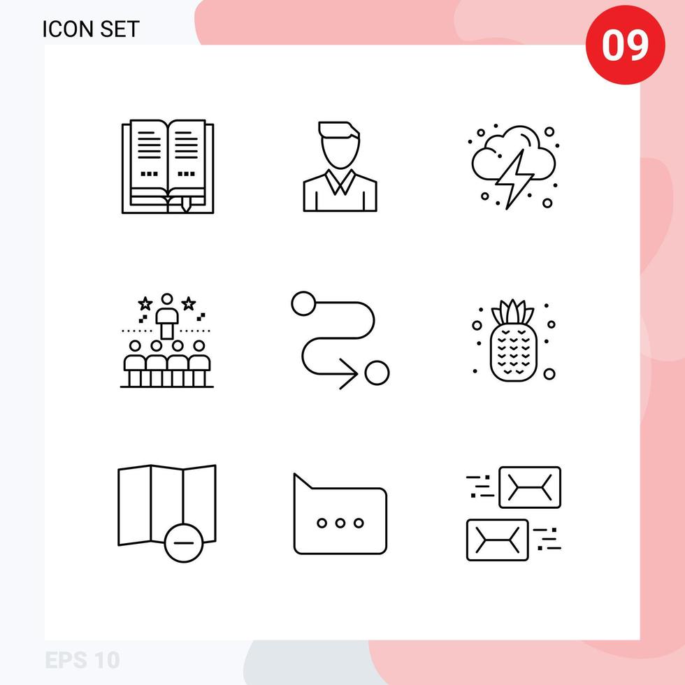 Group of 9 Modern Outlines Set for destination top electricity star position Editable Vector Design Elements