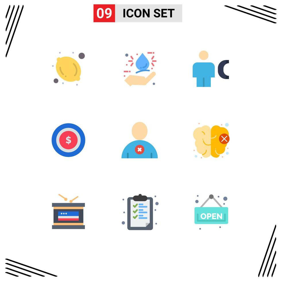 Mobile Interface Flat Color Set of 9 Pictograms of user delete body maony american Editable Vector Design Elements