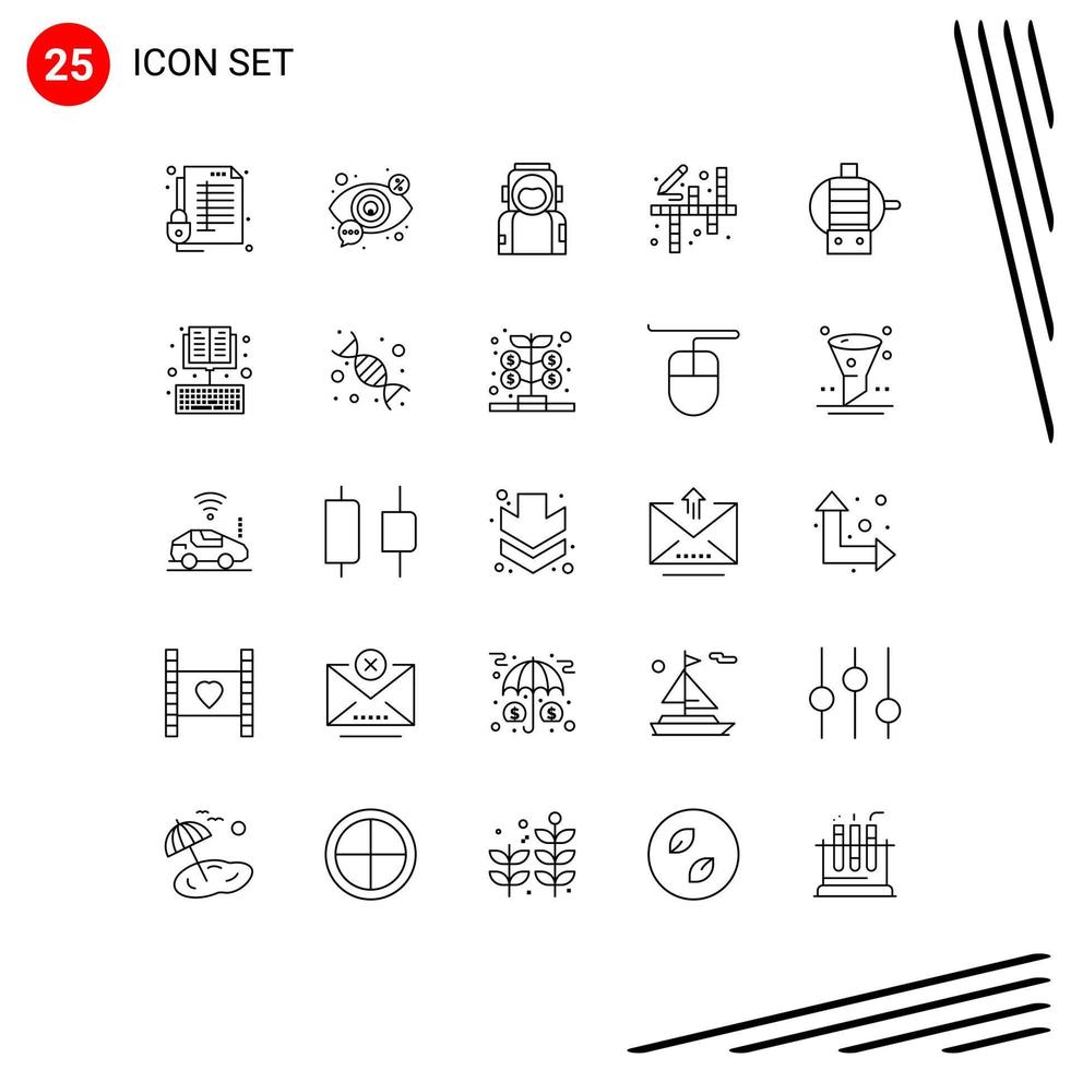 Stock Vector Icon Pack of 25 Line Signs and Symbols for hobbies activities view suit spaceman Editable Vector Design Elements