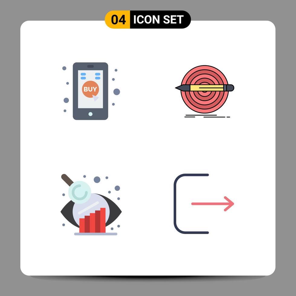 Set of 4 Commercial Flat Icons pack for click mobile business evaluation mobile shop pencil research Editable Vector Design Elements