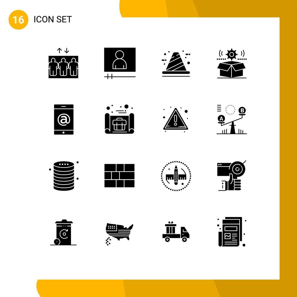 Group of 16 Solid Glyphs Signs and Symbols for multimedia setting cone gear cog Editable Vector Design Elements