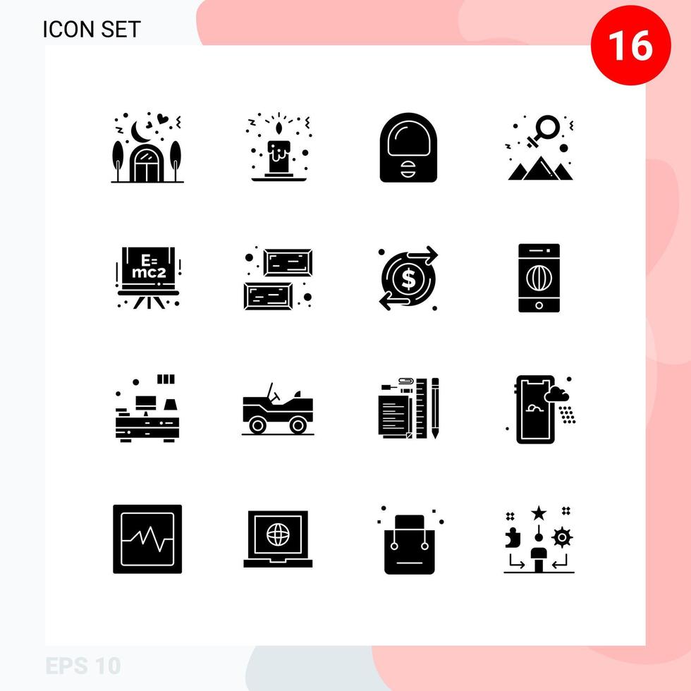 16 Universal Solid Glyphs Set for Web and Mobile Applications gold formula helmet chemistry outstanding Editable Vector Design Elements