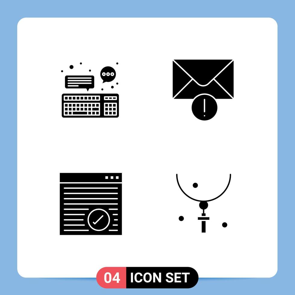 Solid Glyph Pack of 4 Universal Symbols of chat internet keyboard mail webpage Editable Vector Design Elements