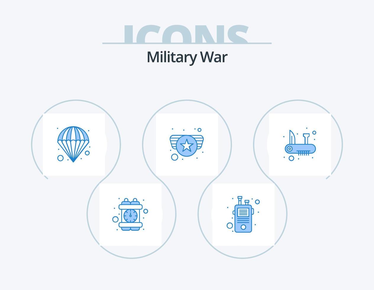 Military War Blue Icon Pack 5 Icon Design. knife. army medal. atomic. military. army vector