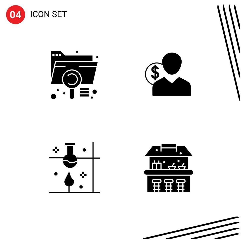 Mobile Interface Solid Glyph Set of 4 Pictograms of analysis finance extension user person Editable Vector Design Elements