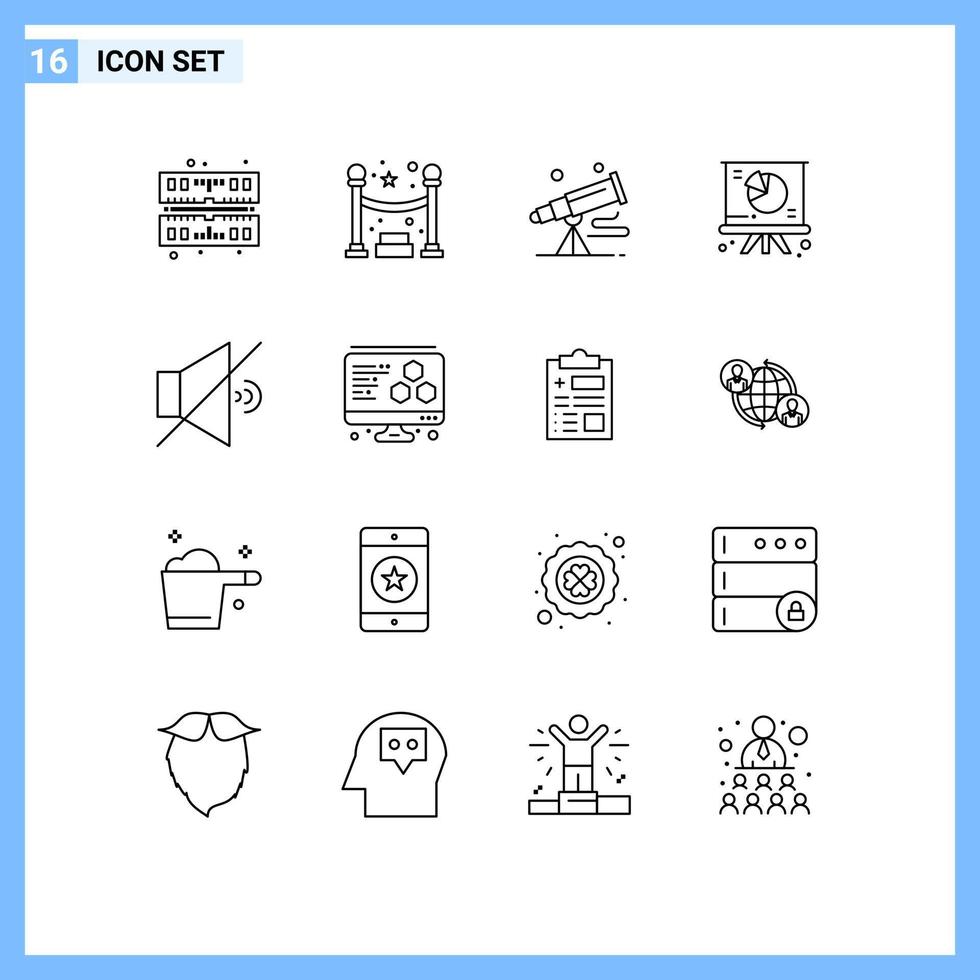 16 Thematic Vector Outlines and Editable Symbols of volume mute telescope presentation graph Editable Vector Design Elements