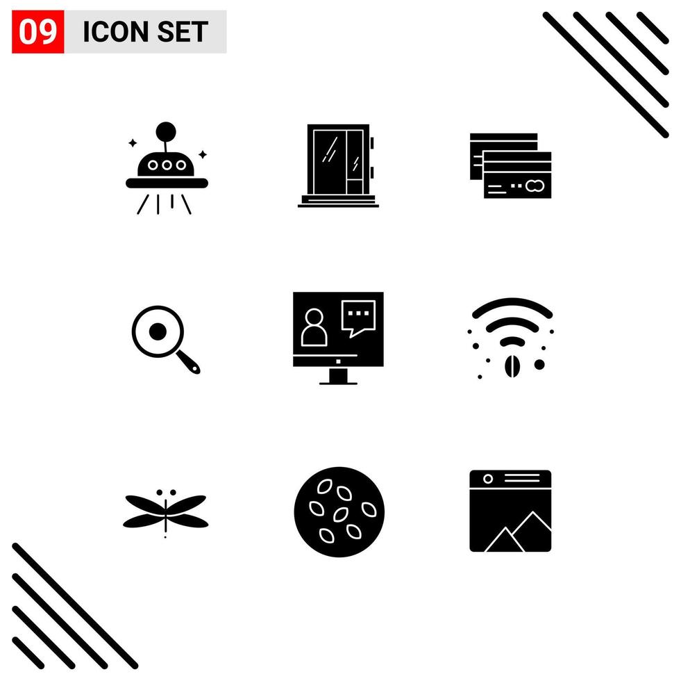 Pack of 9 Modern Solid Glyphs Signs and Symbols for Web Print Media such as kitchen pan creditcard money credit Editable Vector Design Elements